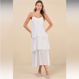 Lulus White Tiered Bustier Midi Dress